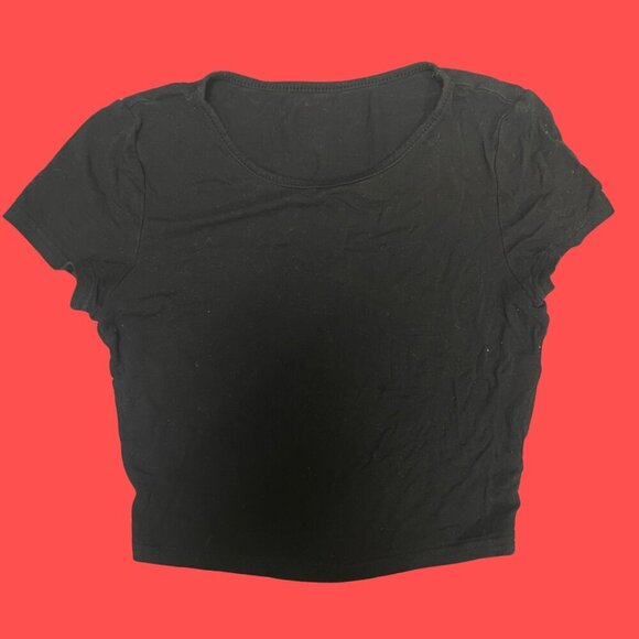 Brandy Melville Black Cropped Scoop Neck Tee – One Size Streetwear Basic - Picture 2 of 5